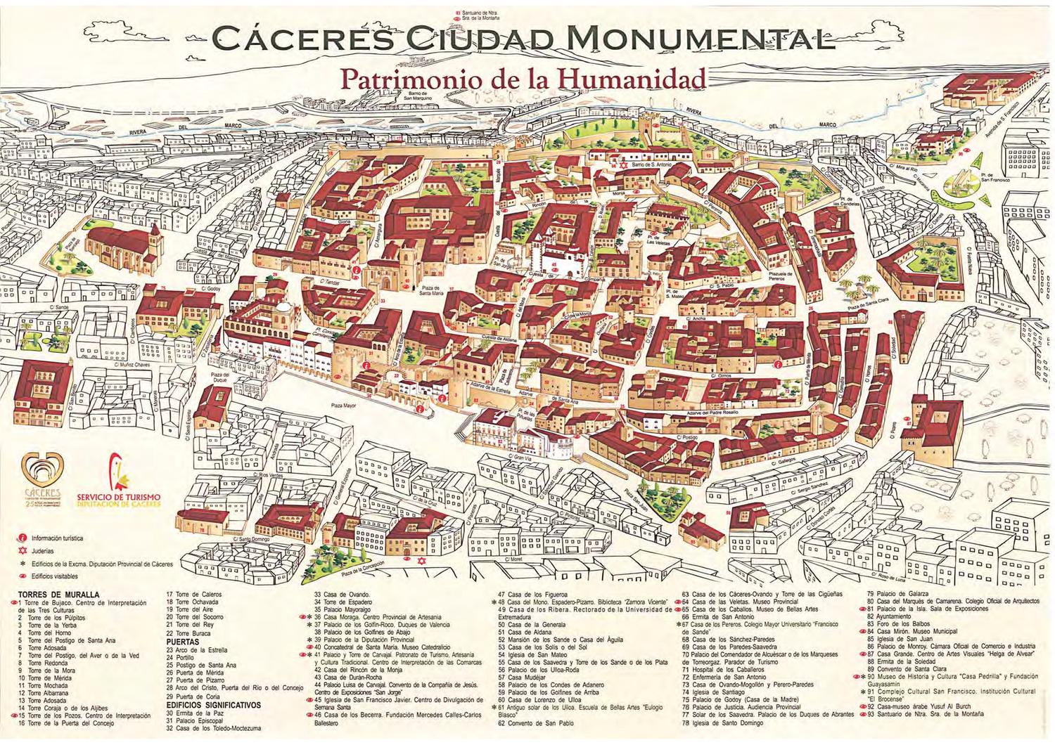 Mapa monumental de Cáceres - Extremadura - España